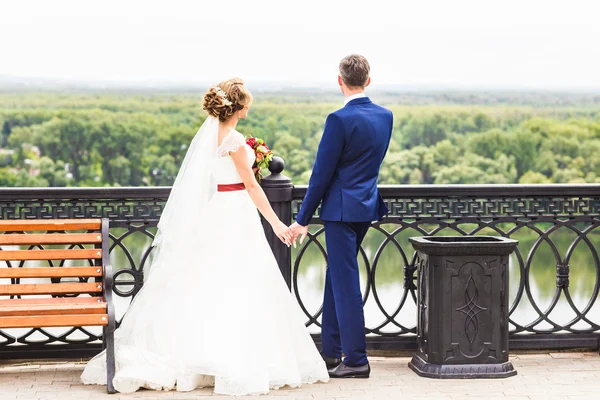 Bruiloft thema, hand in hand pasgetrouwden — Stockfoto