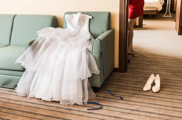 The perfect wedding dress in a room of  bride
