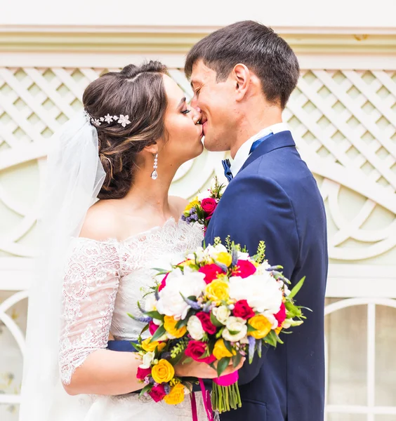 Close up retrato de beijo casamento casal — Fotografia de Stock