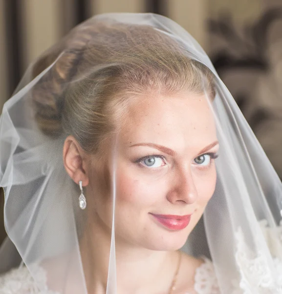 Güzel Gelin Moda düğün saç modeli ile. Genç güzel gelin closeup portresi.