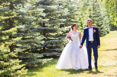 Gelin ve damat onların düğün günü açık havada