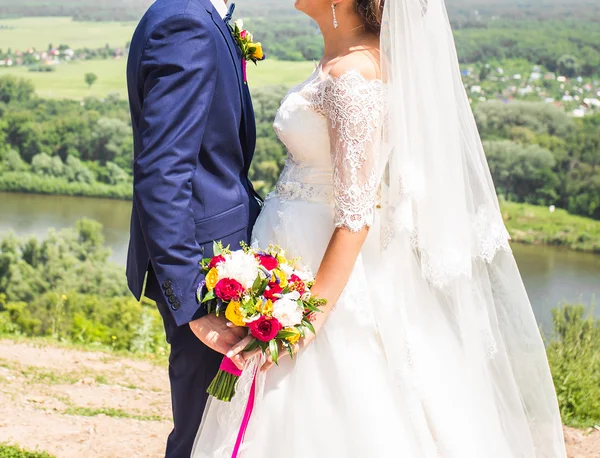 Noiva e noivo em seu dia de casamento — Fotografia de Stock