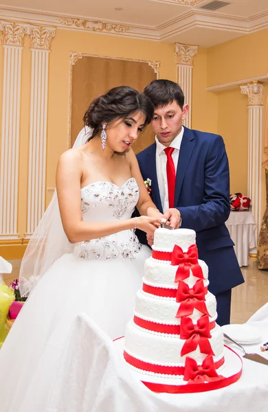Nevěsty a ženicha na svatební hostinu na kusy — Stock fotografie
