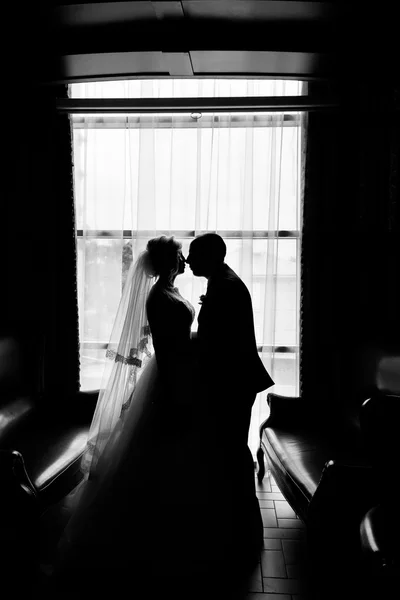 Silhouet van bruidspaar — Stockfoto
