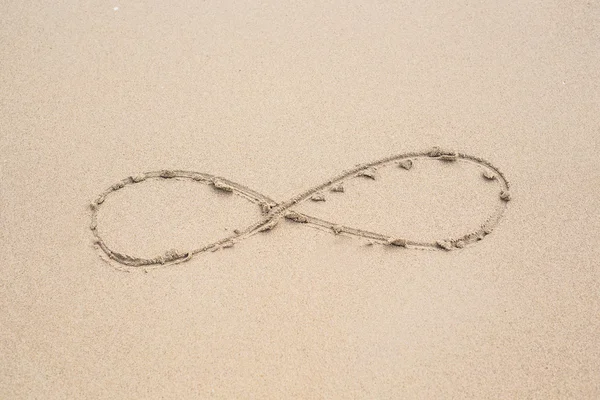 Infinity symbol written on sand. — Stock Photo, Image