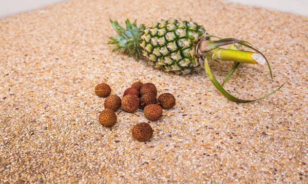 Pineapple with lychee. Fruits, diet, healthy food concept — Stock Photo, Image