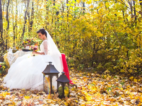 Sposa seduta sul carbone retrò all'aperto — Foto Stock