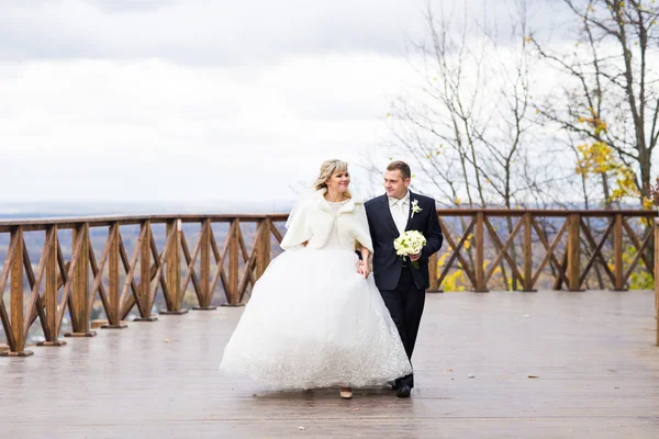 Bruden och brudgummen på sin vinterbröllop — Stockfoto