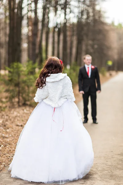 가 공원에서 새로 결혼된 한 한 쌍 — 스톡 사진