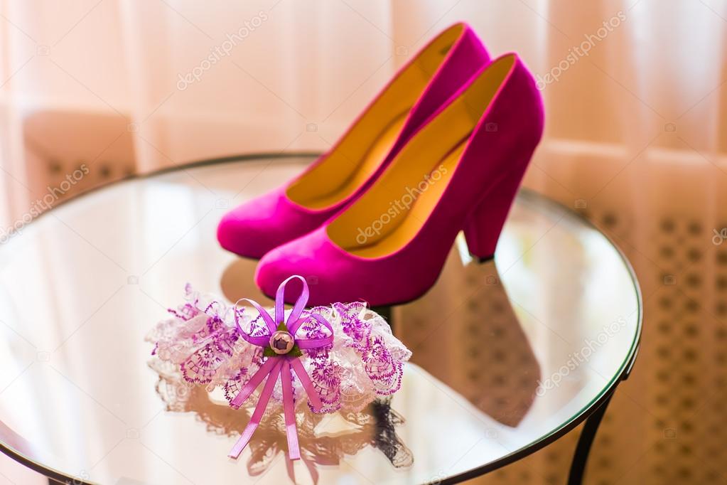 garter and wedding shoes