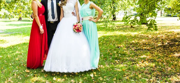 Жених и невеста с подружками невесты — стоковое фото