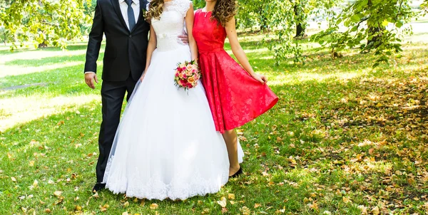 Bruden och brudgummen med tärnor — Stockfoto