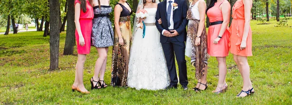 Bruid met de bruidsmeisjes — Stockfoto