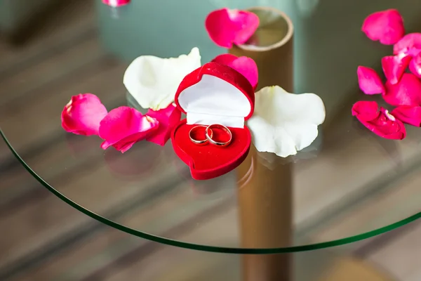 バラの花びらの結婚指輪 — ストック写真
