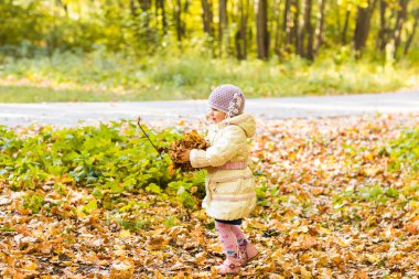 küçük kız sarı yaprak.