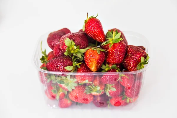 Fresh strawberries in plastic package — Stock Photo, Image