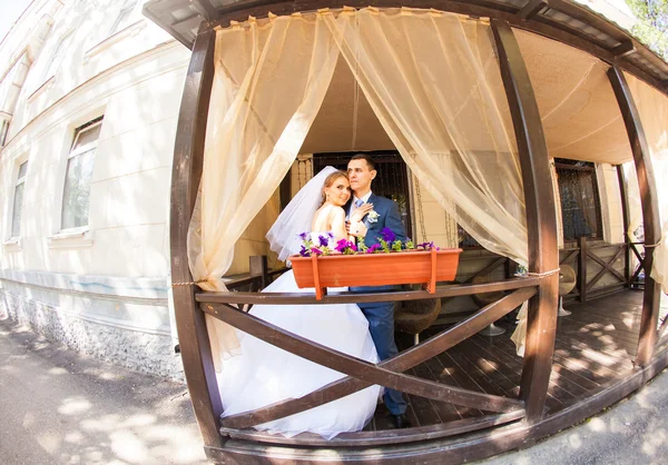 Linda pareja casada en la cafetería. Ternura pura — Foto de Stock