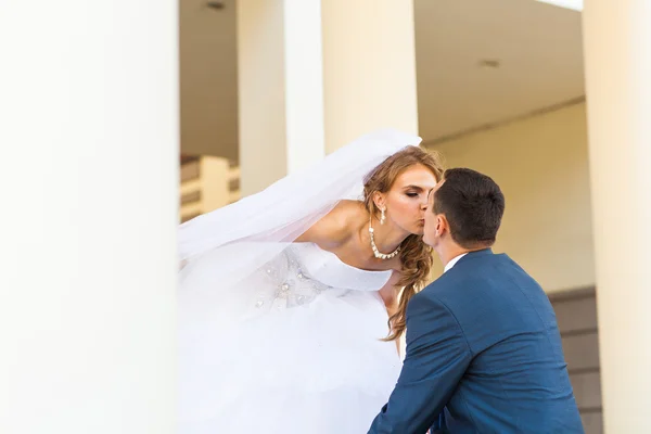 Casamento par abraçando e beijando — Fotografia de Stock