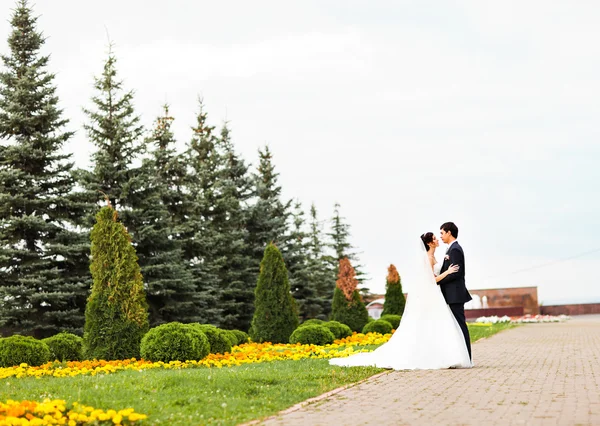 Glückliche Braut und Bräutigam zur Hochzeit — Stockfoto