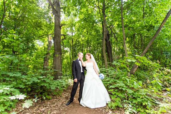 Pareja romántica boda divertirse juntos al aire libre en la naturaleza —  Fotos de Stock