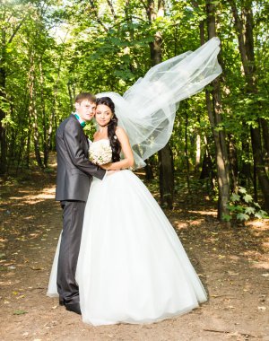 Gelin ve damat onların düğün günü romantik bir an olması