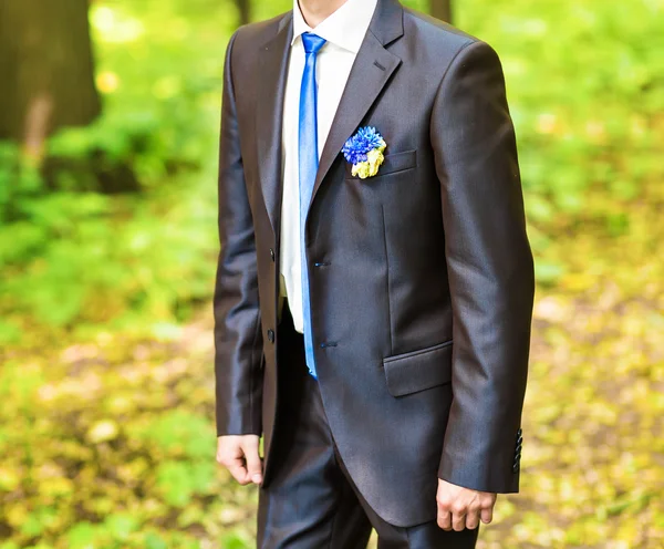 Groom in a park on their wedding day. — Stock Photo, Image