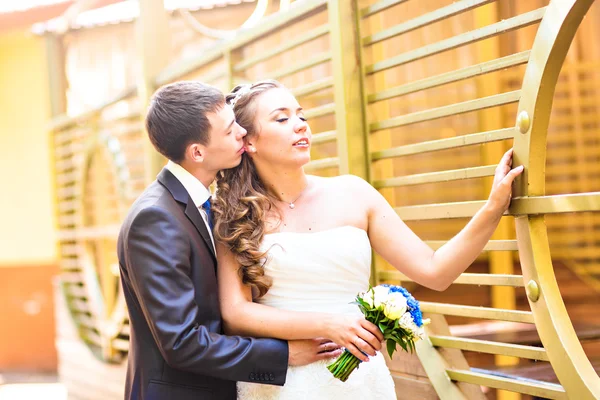 Schöne Braut und Bräutigam genießt Hochzeit — Stockfoto