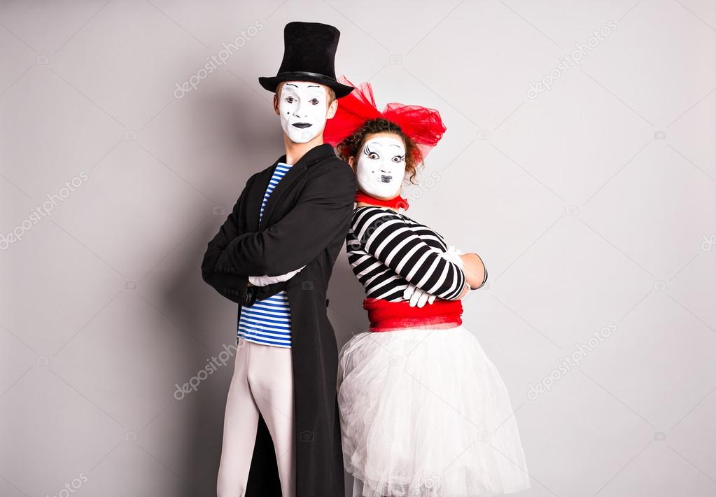 Two mimes man and  woman.The concept of Valentines Day, April Fools Day