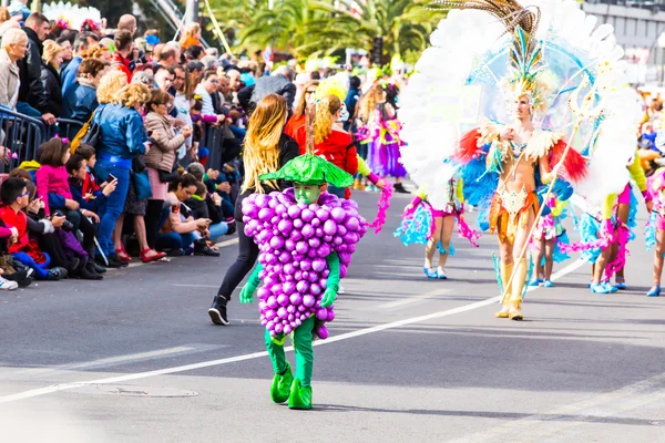 Teneriffa, spanien - mar 4: im berühmten karneval der santa cruz de teneriffa, charaktere und gruppen im rhythmus der percussion. 4. März 2014, Teneriffa, Kanarische Inseln, Spanien. — Stockfoto