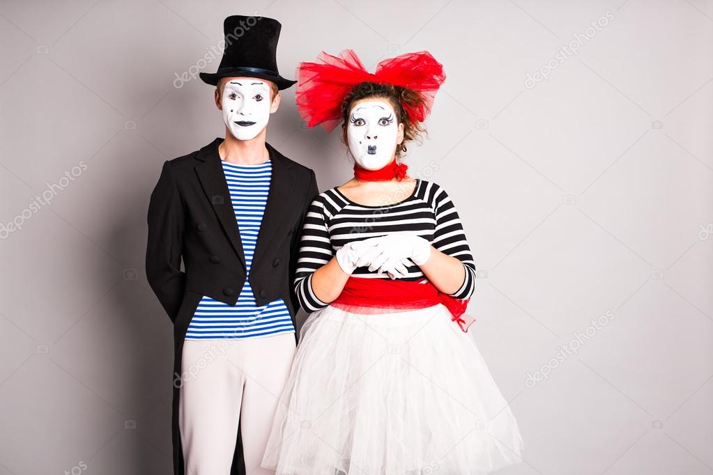 Two mimes man and  woman in april fools day