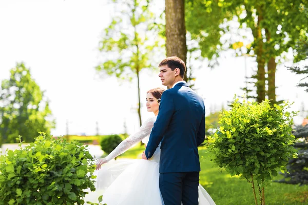 Gelukkige bruid en bruidegom op hun trouwdag — Stockfoto