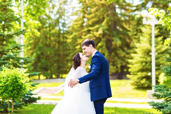 Noiva feliz e noivo em seu dia do casamento — Fotografia de Stock