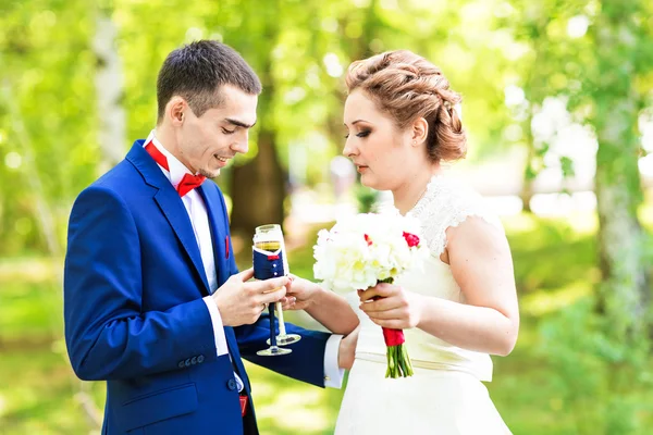 Noiva feliz e noivo em seu dia do casamento — Fotografia de Stock
