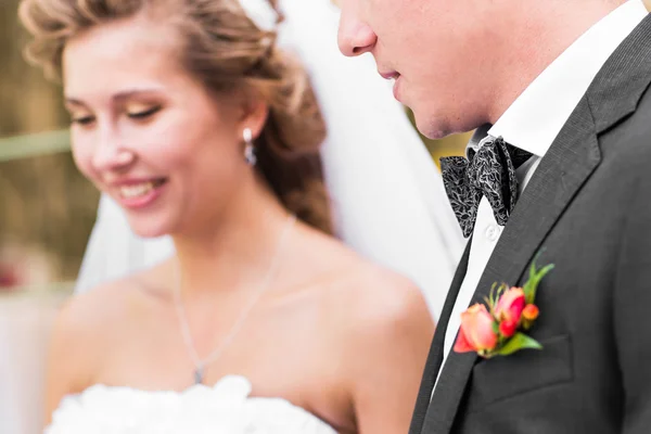 Sehr schöne Knopflöcher auf der Jacke eines jungen und hübschen Bräutigams — Stockfoto