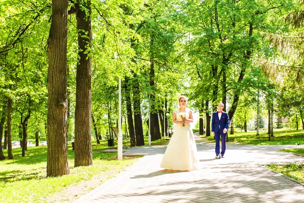 Elegante novia y novio al aire libre en un día de boda —  Fotos de Stock