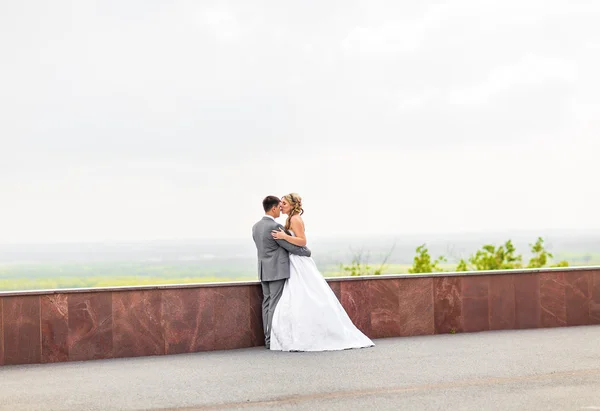 Bruiloft paar knuffelen en zoenen — Stockfoto