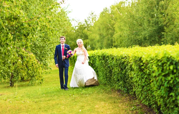 Mooi bruidspaar geniet van bruiloft — Stockfoto