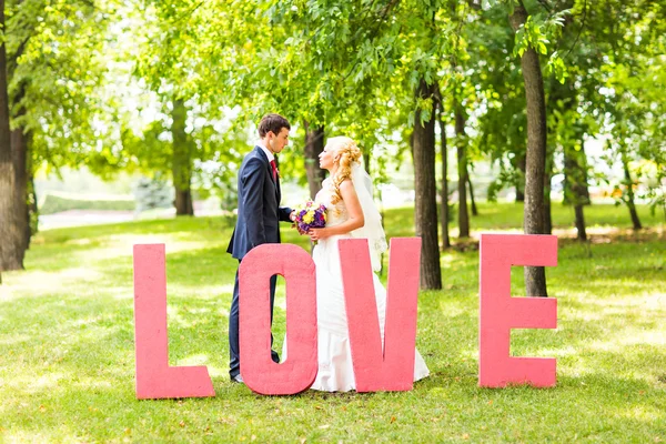 Joven pareja de boda disfrutando de momentos románticos —  Fotos de Stock