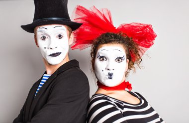 Street artists performing, Two mimes man and  woman in april fools day clipart