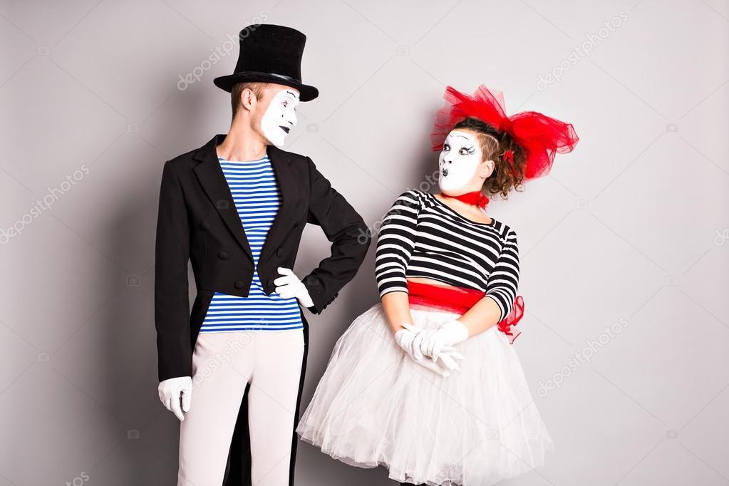 Two mimes man and  woman. April Fools Day concept