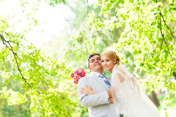 Noiva feliz bonita elegante e noivo, celebrações de casamento — Fotografia de Stock