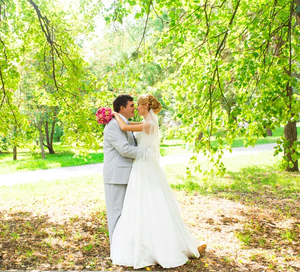 Glückliche Braut und Bräutigam am Hochzeitstag — Stockfoto