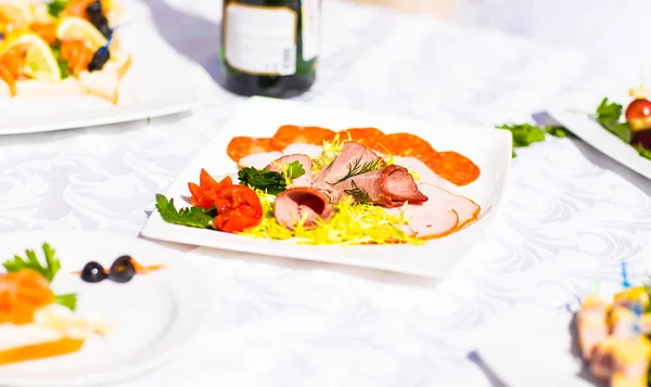 Aperitivo de carne na mesa festiva — Fotografia de Stock