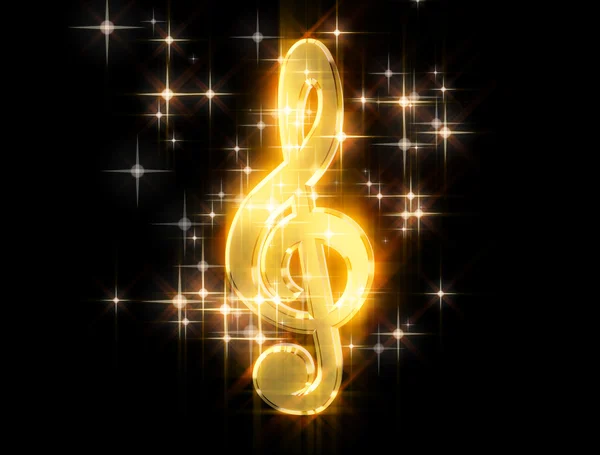 Chiave di violino dorata, circondata da stelle — Foto Stock