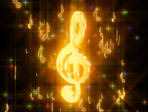 Clave de agudos dorados, rodeado de símbolos musicales — Foto de Stock