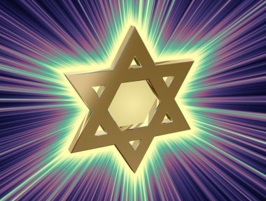 Altın yıldız of David ışınları arasında