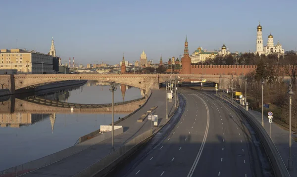 Early Morning Moscow River View Moscow Kremlin Stone Bridge Reflection — Stock Photo, Image