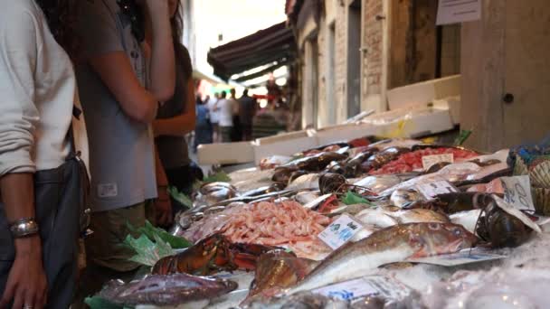 Rialto voedselmarkt in Venetië — Stockvideo