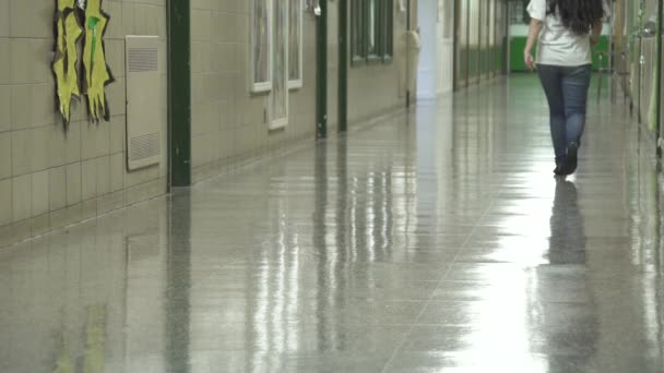 Jeunes étudiants marchant dans le couloir — Video