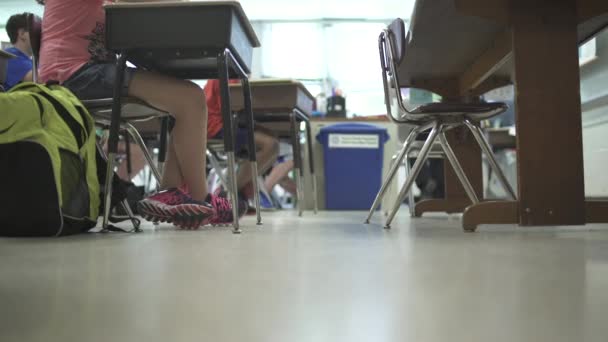 Estudantes trabalhando em suas mesas em uma sala de aula — Vídeo de Stock